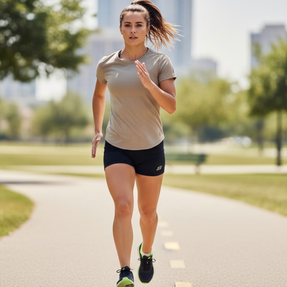 BOGO SKECHERS Tan Ribbed Workout Tee Poly Blend, Size L NWT